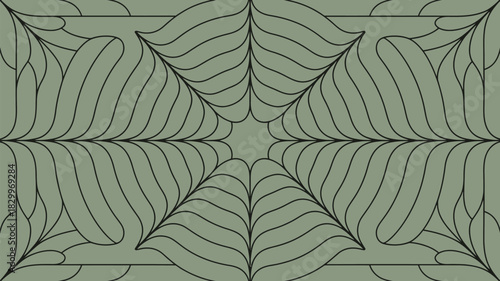 Abstract pattern with curved lines radiating from a central star shape in a rectangular frame
