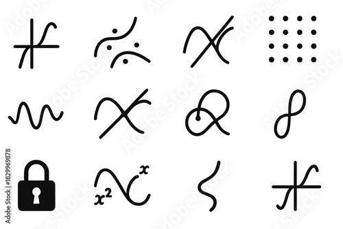 Elliptic Curve Icons. Solid style icons of elliptic curves: elliptic curve graph, rational points, tangent line, curve with