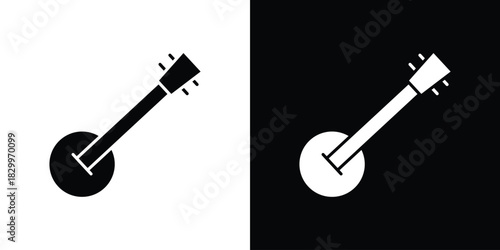 Banjo icons editable flat black and white icons pack. Vector EPS10