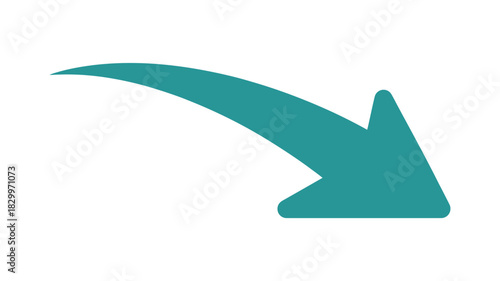 A teal curved arrow pointing downwards and to the right on a white background in a simple design