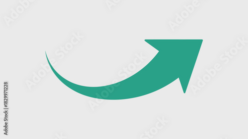 A teal curved arrow pointing to the right on a light gray background in a simple graphic design style