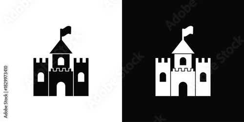 Castle icons editable flat black and white icons pack. Vector EPS10