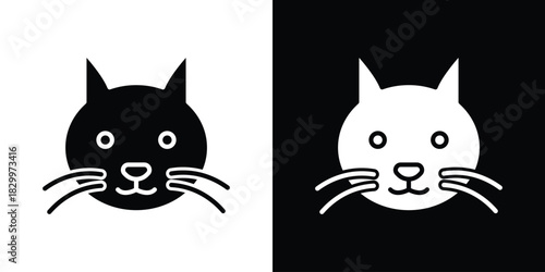 Cat icons editable flat black and white icons pack. Vector EPS10