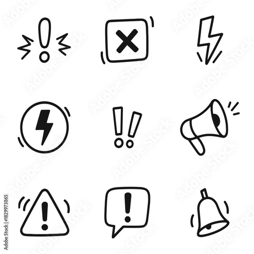 Hand Drawn Warning and Alert Icons Line Vector Set