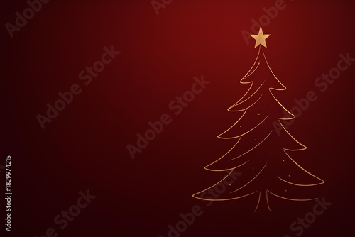 minimalist gold outline christmas tree on red gradient luxury background