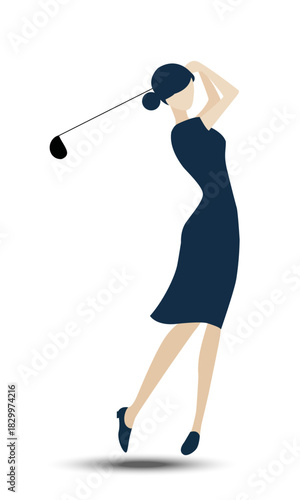  Golfer woman full golf swing follow through