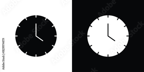 Clock face icons editable flat black and white icons pack. Vector EPS10