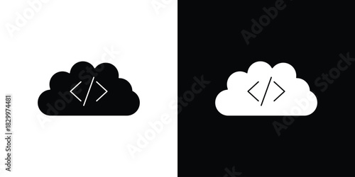 Cloud code icons editable flat black and white icons pack. Vector EPS10