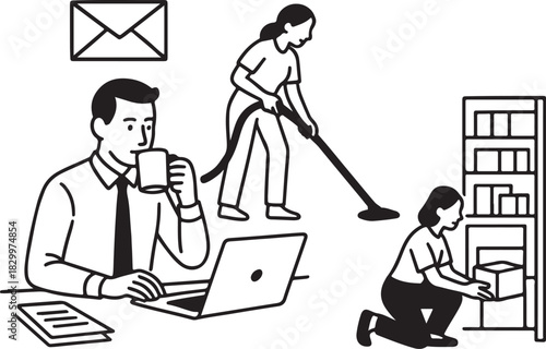 Balancing work and home daily responsibilities vector graphic.