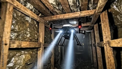 Video, industry and mining, drone technology flying in mining areas,