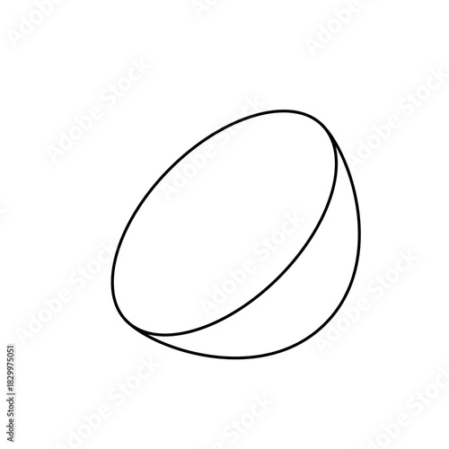 A simple line drawing depicts a three dimensional oval shape with a curved line suggesting depth and form