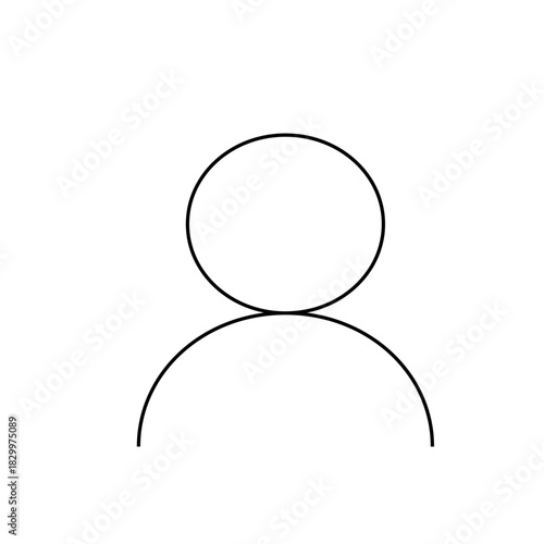 A simple representation of a person with a circular head and curved shoulders in black outline drawing