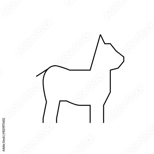 A minimalist line drawing of a stylized animal figure standing in profile with a short tail shown