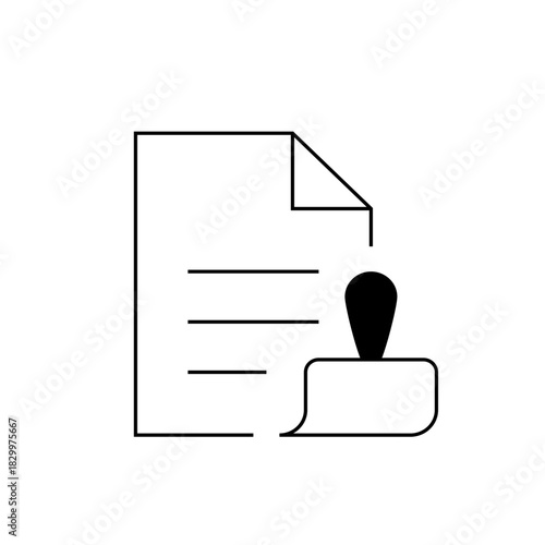 Illustration showing a document with lines and a folded corner next to a stamp with a handle design
