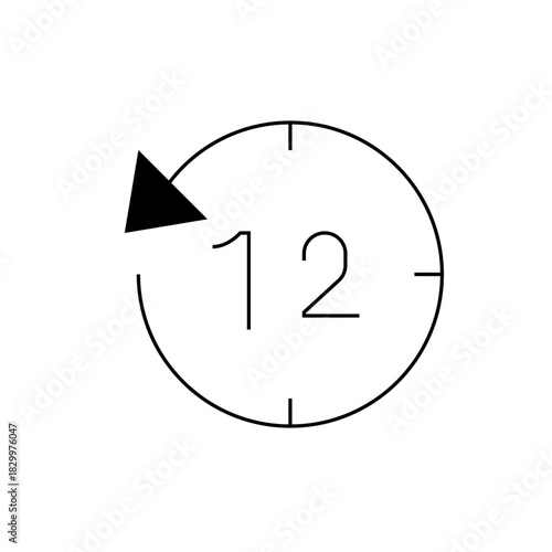 A simple clock face showing twelve o'clock with a black arrow pointing back counterclockwise exactly