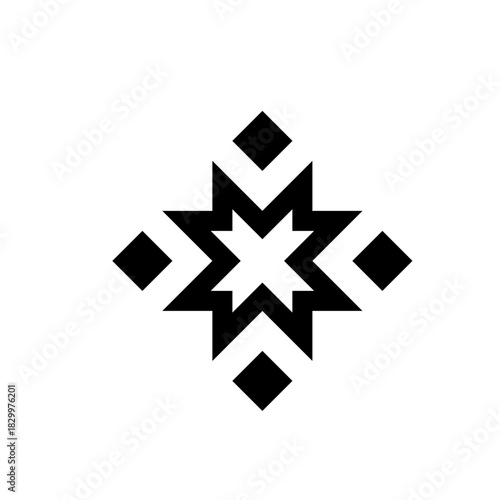 Illustration of a stylized eight pointed star with diamond shapes in a symmetrical pattern design