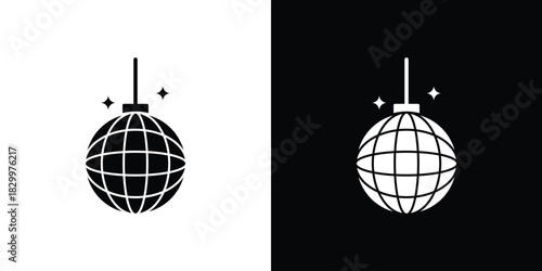 Disco ball icons editable flat black and white icons pack. Vector EPS10