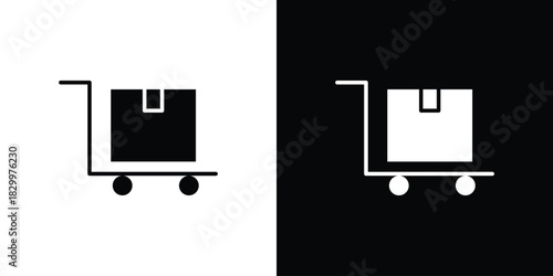 Dolly flatbed icons editable flat black and white icons pack. Vector EPS10