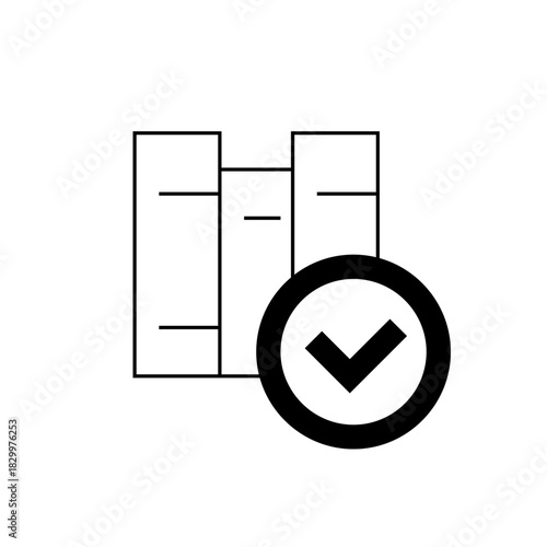 Illustration of three books standing side by side with a check mark overlaying the right side book
