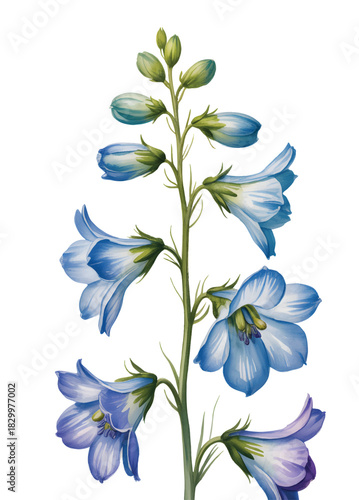 Delicate bellflower stem painted in gentle blue tones.