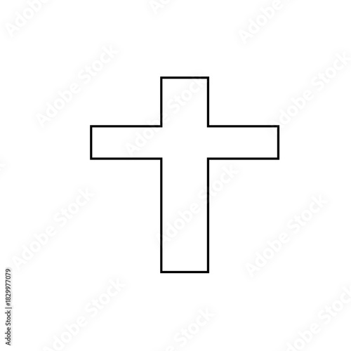 Simple outline of a christian cross with geometric shapes and clear white background showing faith and belief