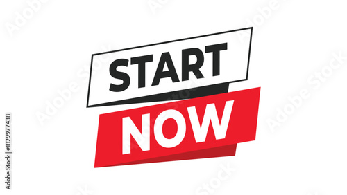 Dynamic start now banner with white and red contrasting colors, bold typography, for immediate action, new beginnings, urgency, and prompt engagement Vector