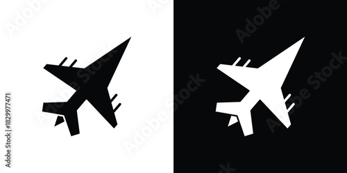 Fighter jet icons editable flat black and white icons pack. Vector EPS10