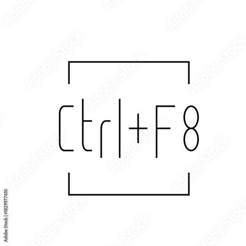 Illustration of a keyboard shortcut ctrl plus f eight enclosed by square brackets in black and white