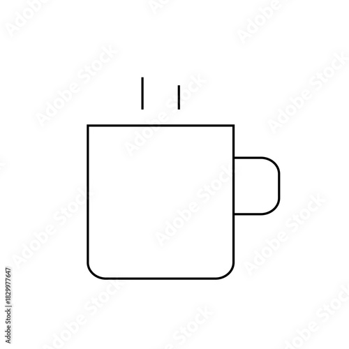 Outline drawing of a square coffee mug with a handle and steam rising from the top of the mug design