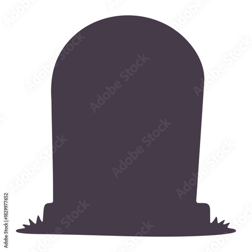 Illustration of a dark gray tombstone with grass at the base on a white background in a simple style