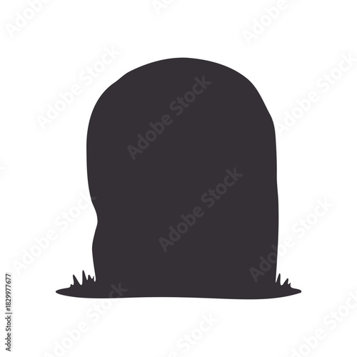 Illustration of a dark gray tombstone with grass at the base on a white background in a simple style