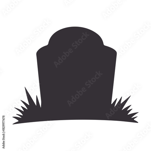 Silhouette of a tombstone with grass at the base against a white background in a simple vector style