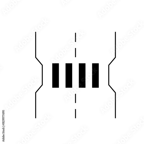 A minimalist illustration of a zebra crossing with black stripes on a road with a dashed line down the middle