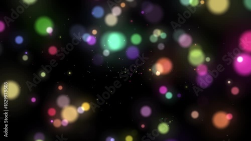 Dynamic Neon Glowing Particles and Blurred Circles on Black Backdrop