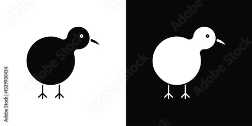 Kiwi bird icons editable flat black and white icons pack. Vector EPS10