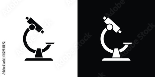Microscope icons editable flat black and white icons pack. Vector EPS10