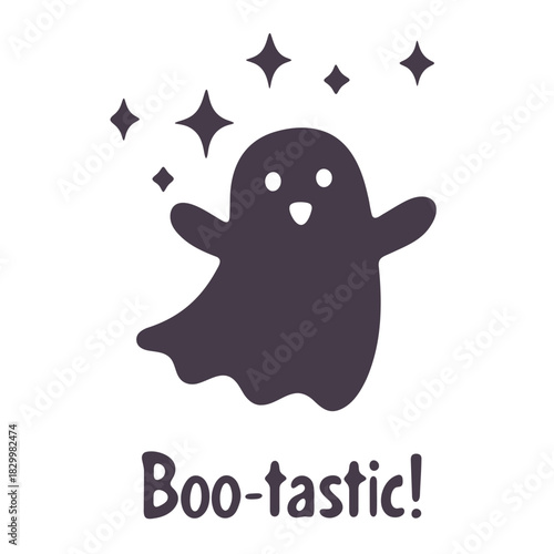 Whimsical halloween ghost with stars and boo tastic text creating a festive holiday illustration