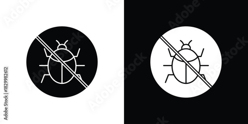 No Bug icons editable flat black and white icons pack. Vector EPS10