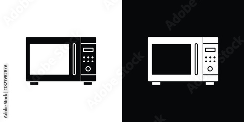 Microwave icons editable flat black and white icons pack. Vector EPS10