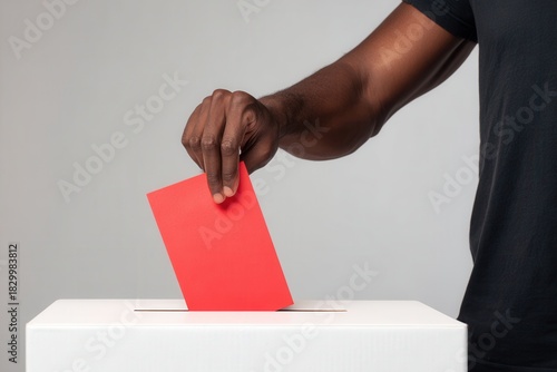 african male voting in election with red ballot