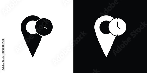 Real time location icons editable flat black and white icons pack. Vector EPS10