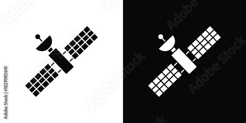 Satellite icons editable flat black and white icons pack. Vector EPS10