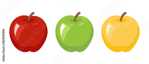Set of apples. Red, yellow and green apple icons on a white background.