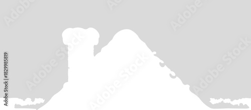 A soft grey falling-snow silhouette scene featuring the outline of snowy hills and a gingerbread house chimney shape, creating a simple winter background mask.