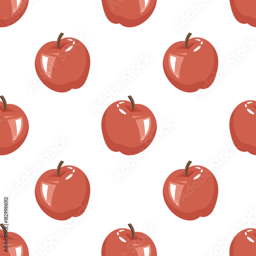 Seamless pattern of ripe red apples. Cute fruity background.