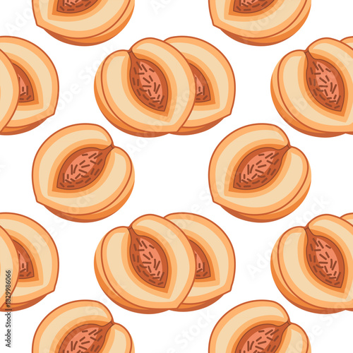 Seamless pattern of ripe peaches. Cute fruity background.
