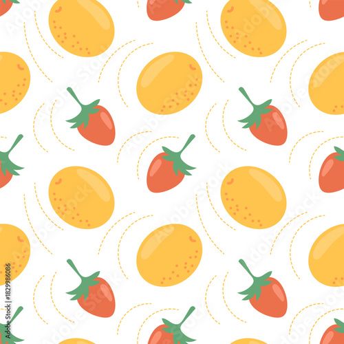 Seamless pattern of strawberries and lemons. Cute fruity background.