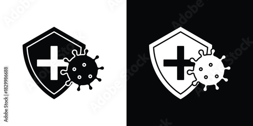 Shield virus icons editable flat black and white icons pack. Vector EPS10