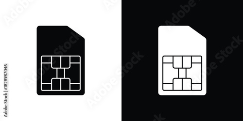 Sim card icons editable flat black and white icons pack. Vector EPS10