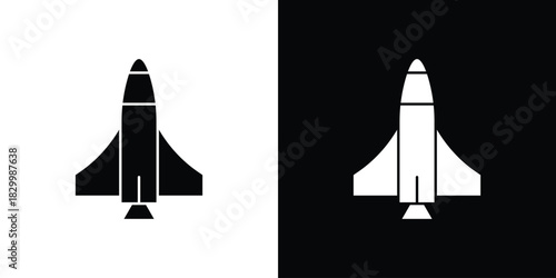 Space shuttle icons editable flat black and white icons pack. Vector EPS10